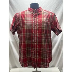 COLUMBIA SHORT SLEEVE SHIRT RED PLAID MEN'S Regular Fit Size Medium
